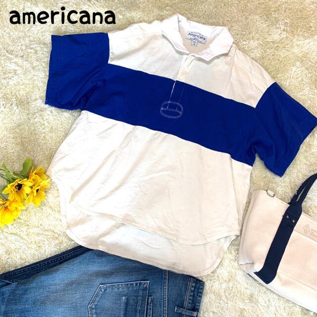 アメリカーナ ラガーシャツ ポロシャツ ボーダー ホワイト ブルー
