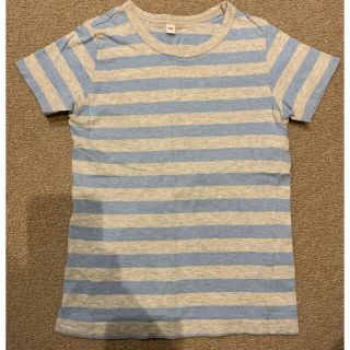 ムジルシリョウヒン(MUJI (無印良品))の無印良品MUJI⭐️110cm。グレー×水色ボーダーTシャツ。USED(Tシャツ/カットソー)