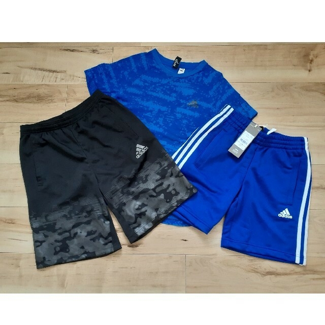 adidas(アディダス)の新品ありadidasアディダス　Tシャツ&ハーフパンツ３点セット150cm運動会 キッズ/ベビー/マタニティのキッズ服男の子用(90cm~)(その他)の商品写真