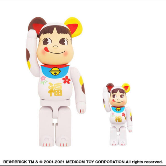 BE@RBRICK 招き猫 ペコちゃん 蛍光グリーン 100％ ＆ 400％-