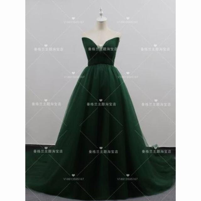 高品質！  カラードレス  深めな緑  トレーン 花嫁/結婚式/披露宴/エレガンフォーマル/ドレス
