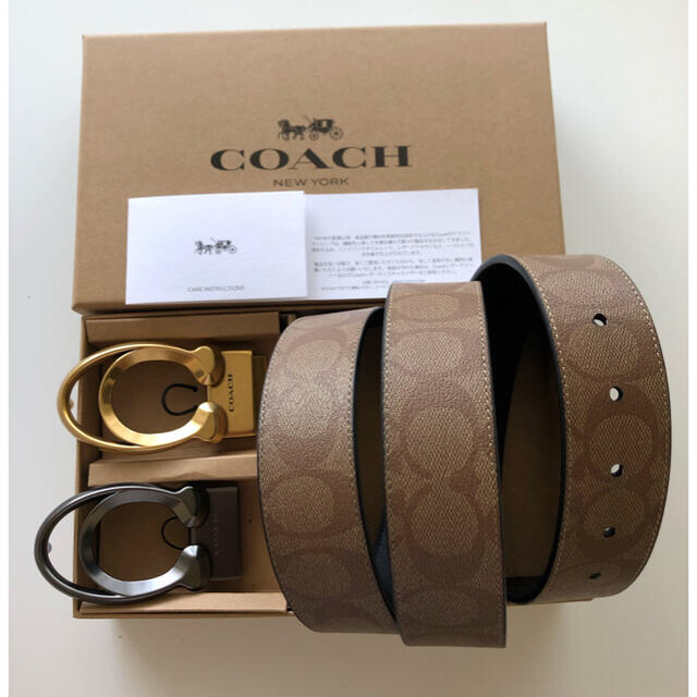 COACH 新品正品/バックル回転タイプ/レザーベルト メンズ/リバーシブル