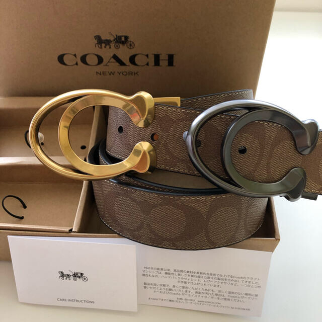 COACH 新品正品/バックル回転タイプ/レザーベルト メンズ/リバーシブル