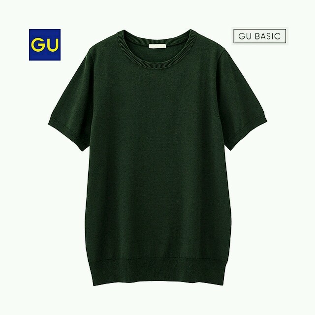GU(ジーユー)の【GU】クルーネックセーター(半袖)モスグリーン レディースのトップス(ニット/セーター)の商品写真