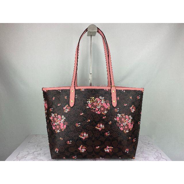COACH - COACH リバーシブル トートバッグ ダークブラウンシグネチャー&ピンク 花柄