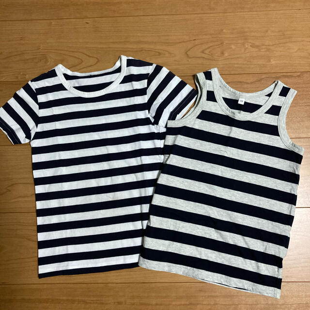 MUJI (無印良品)(ムジルシリョウヒン)の無印良品　ボーダーTシャツ & タンクトップ 2枚セット120cm キッズ/ベビー/マタニティのキッズ服男の子用(90cm~)(Tシャツ/カットソー)の商品写真