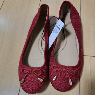 ペタンコリボンフラットシューズ靴shoes赤レッド新品未使用M美品(スリッポン/モカシン)