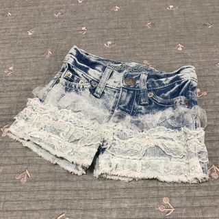 ザラキッズ(ZARA KIDS)のチュール、レース　段フリル　デニムショートパンツ　100(パンツ/スパッツ)