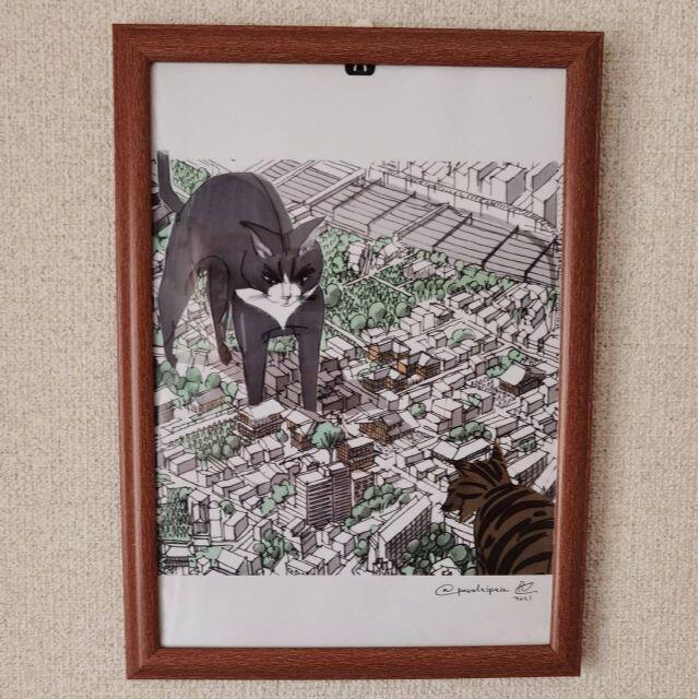 Catzilla in Yanaka! 谷中の大型猫 エンタメ/ホビーの美術品/アンティーク(版画)の商品写真