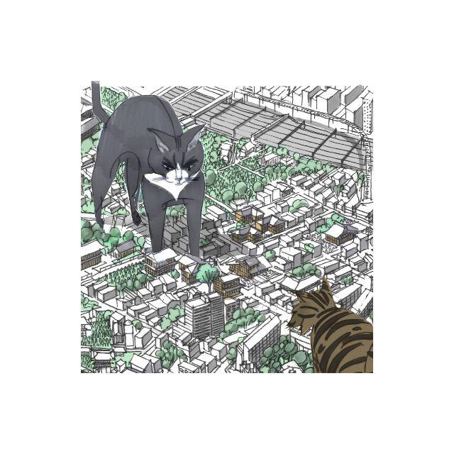 Catzilla in Yanaka! 谷中の大型猫 エンタメ/ホビーの美術品/アンティーク(版画)の商品写真