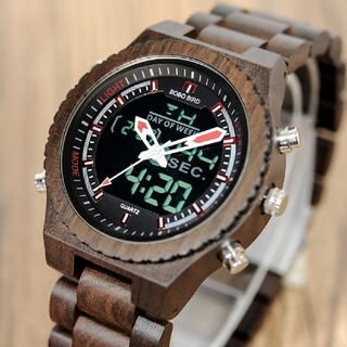 【新品未使用・海外直輸入】ボボバード メンズ 木製腕時計 アナデジ P02-1(腕時計(デジタル))