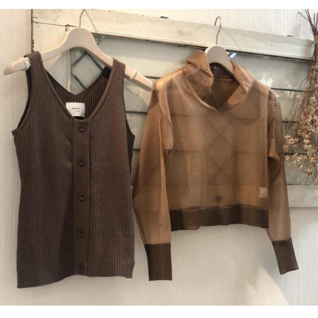 Ameri VINTAGE(アメリヴィンテージ)の【ameri】SHEER HOODIE KNIT  レディースのトップス(ニット/セーター)の商品写真