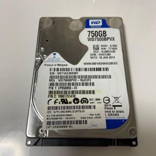 中古ハードディスク HDD 750GB ノートPC用(PCパーツ)