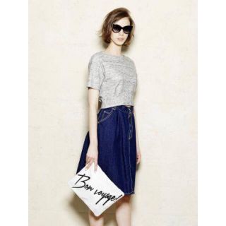 マウジー(moussy)のマウジーデニムスカート　MOUSSY TACK MIDI SKIRT(ひざ丈スカート)