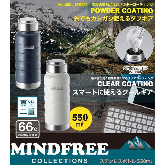 真空二重構造ステンレスボトル550mL MINDFREE  紺色1本 キッズ/ベビー/マタニティの授乳/お食事用品(水筒)の商品写真