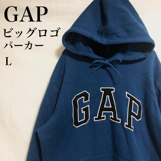 GAP スウェットパーカー デカロゴ ダークブルー L ゆるだぼ