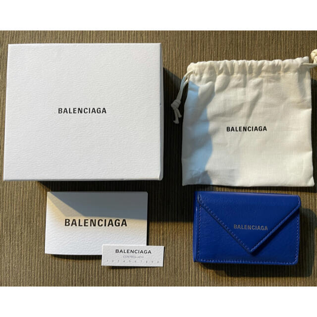 BALENCIAGA バレンシアガ ペーパーミニウォレット 青 新販売センター