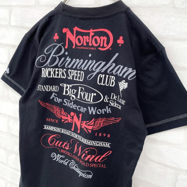 Norton(ノートン)の【希少美品】Norton Tシャツ 刺繍 プリント デカロゴ 黒 M 匿名配送 メンズのトップス(Tシャツ/カットソー(半袖/袖なし))の商品写真