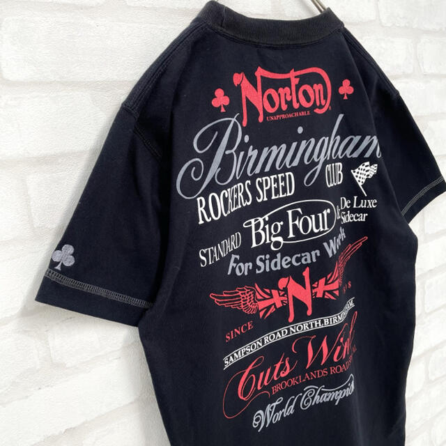 Norton(ノートン)の【希少美品】Norton Tシャツ 刺繍 プリント デカロゴ 黒 M 匿名配送 メンズのトップス(Tシャツ/カットソー(半袖/袖なし))の商品写真