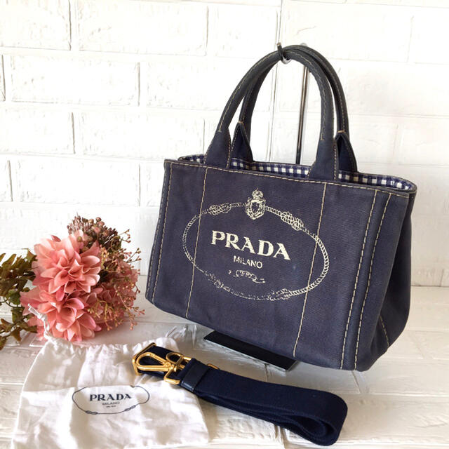 PRADA - 【中古】PRADA/プラダ/カナパS/ギンガムチェック/ネイビー ...