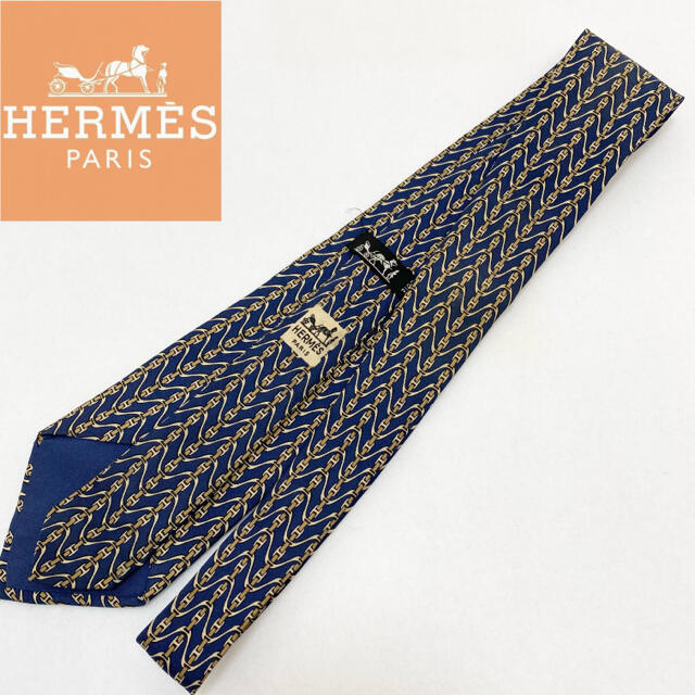 Hermes - 高級 HERMES エルメス H柄 金具 シルク 絹 ネクタイ 小物 ネイビーの通販 by 古着屋Atem«ｱｰﾃﾑ»