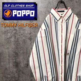 トミーヒルフィガー(TOMMY HILFIGER)のトミーヒルフィガー☆オールド刺繍ロゴマルチストライプシャツ 90s(シャツ)