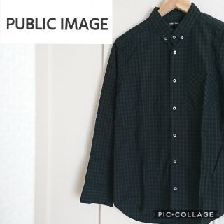 パブリックイメージ(PUBLIC IMAGE)の【PUBLIC IMAGE】◎日本製◎ボタンダウン長袖ブラックウォッチシャツ(シャツ)