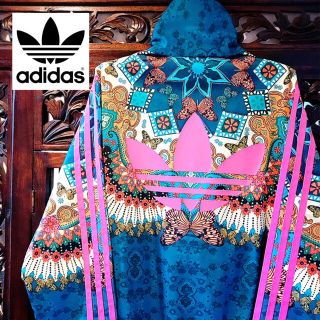 【adidas】激レア タグ付き 花柄 トラックジャケット白黒レディースMスリム