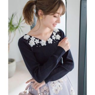 トッコ(tocco)のtocco closet♡フラワーモチーフリブニット(カットソー(長袖/七分))