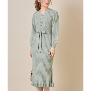 トッコ(tocco)のtoccocloset♡ウエストリボンリブニットワンピース(ひざ丈ワンピース)