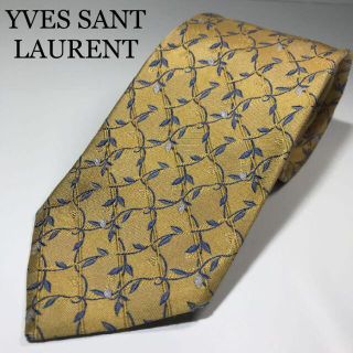 サンローラン(Saint Laurent)のイヴサンローラン 日本製 高級シルク ネクタイ 花柄 総柄 ゴールド(ネクタイ)