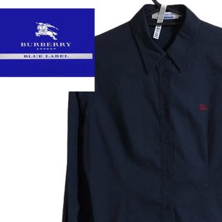 バーバリーブルーレーベル(BURBERRY BLUE LABEL)の美品★バーバリーブルーレーベル　Yシャツ★紺　刺繍ロゴ(シャツ/ブラウス(長袖/七分))