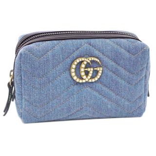 グッチ(Gucci)の美品 日本限定 グッチ ポーチ デニム GGマーモント キルティング J2636(ポーチ)