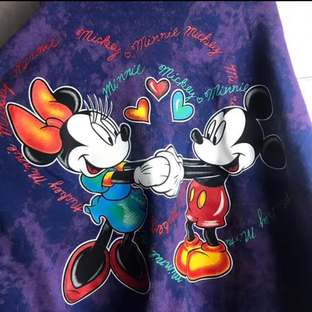 Disney(ディズニー)の古着 USA 90s ディズニー ミッキーミニー 服 スウェット ブリーチ加工 メンズのトップス(スウェット)の商品写真