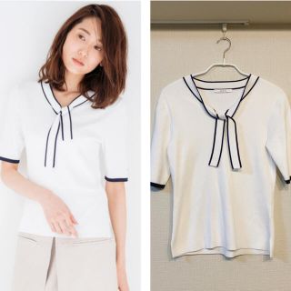 アナイ(ANAYI)のアナイ　2019SS  配色ライン　ボウタイプルオーバー　春夏　カットソー(カットソー(半袖/袖なし))