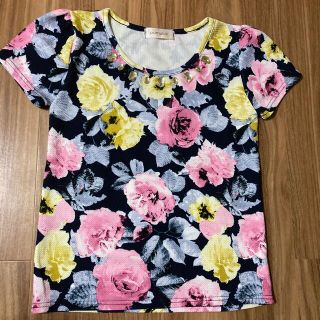 花柄　ビジュー付半袖(Tシャツ(半袖/袖なし))