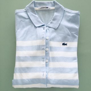 ラコステ(LACOSTE)のラコステ ポロシャツ 水色ボーダー　S(36)(ポロシャツ)