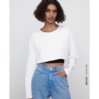 ザラ(ZARA)のZARA 新品 クロップドロングスリーブTシャツ(Tシャツ(長袖/七分))