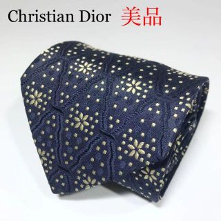 クリスチャンディオール(Christian Dior)の【わぴ様】美品 クリスチャン ディオール ネクタイ 花小紋 刺繍 ネイビーブルー(ネクタイ)