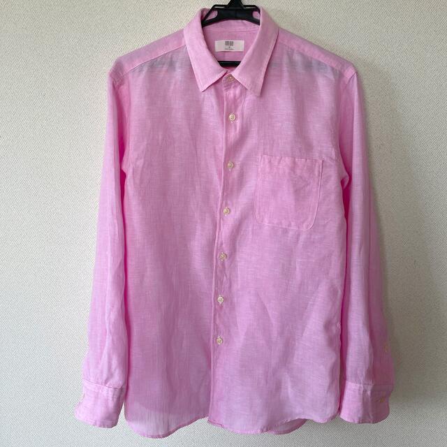 UNIQLO(ユニクロ)のユニクロ　リネンシャツ（ピンク）　長袖　メンズ　Mサイズ メンズのトップス(シャツ)の商品写真