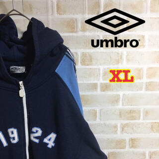 アンブロ(UMBRO)の【大人気】アンブロ　パーカー　刺繍ロゴ　ヴィンテージ　XL ネイビー　ターコイズ(パーカー)