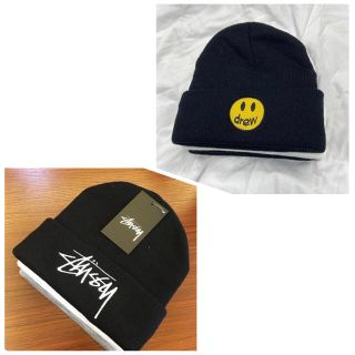 ステューシー(STUSSY)の【どるちゃん様】stussy & Drewhouse ニット帽 ブラック(ニット帽/ビーニー)