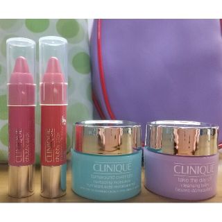 クリニーク(CLINIQUE)の【未使用・新品】CLINIQUE クレンジングバーム&ミニリップ2本&ポーチ2個(リップグロス)