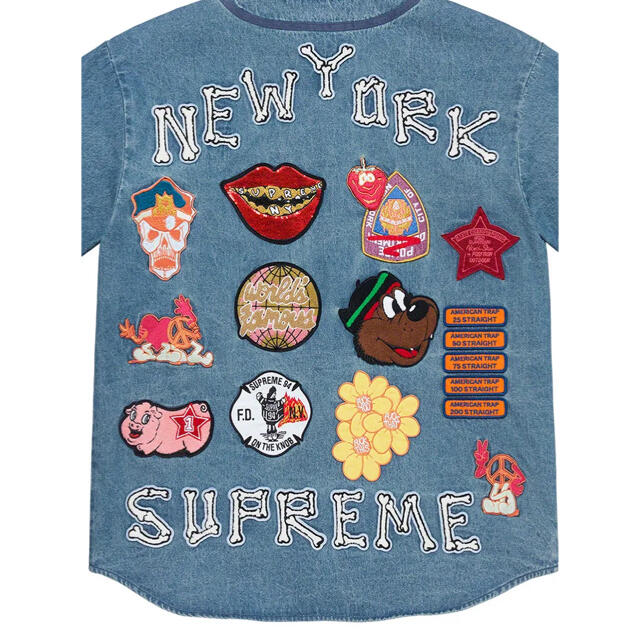 メンズSupreme Patches Denim Baseball Jersey