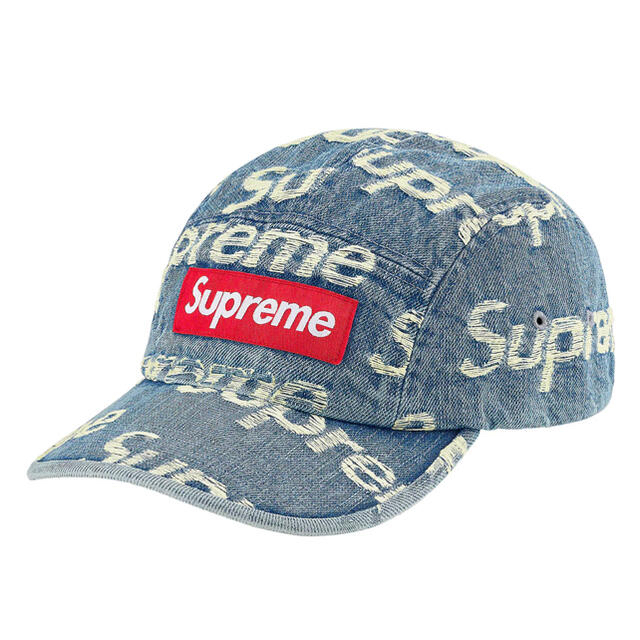 Supreme.Frayed Logos Denim Camp Cap
