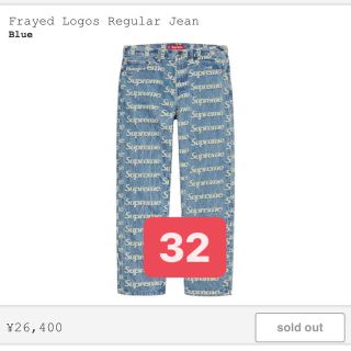 シュプリーム(Supreme)のFrayed Logos Regular Jean blue 32(デニム/ジーンズ)