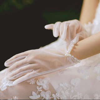 ウェディング　グローブ　手袋　パール　ブライダル　結婚式　ホワイト　白(手袋)