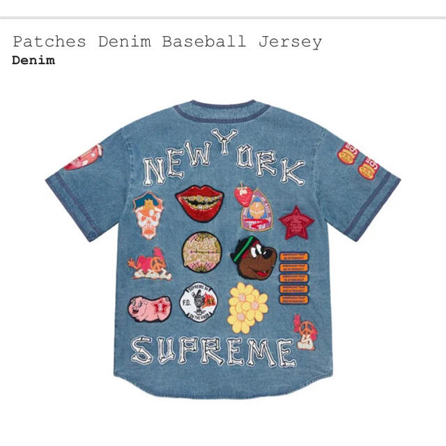 新品　Supreme Patches Denim Baseball jersey