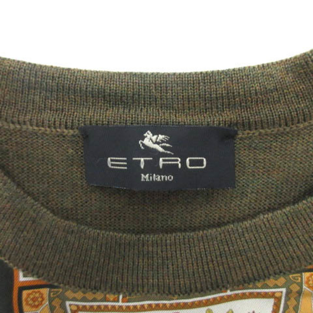 エトロ ETRO 半袖 ニット クルーネック 44 カーキ グリーン ECR4