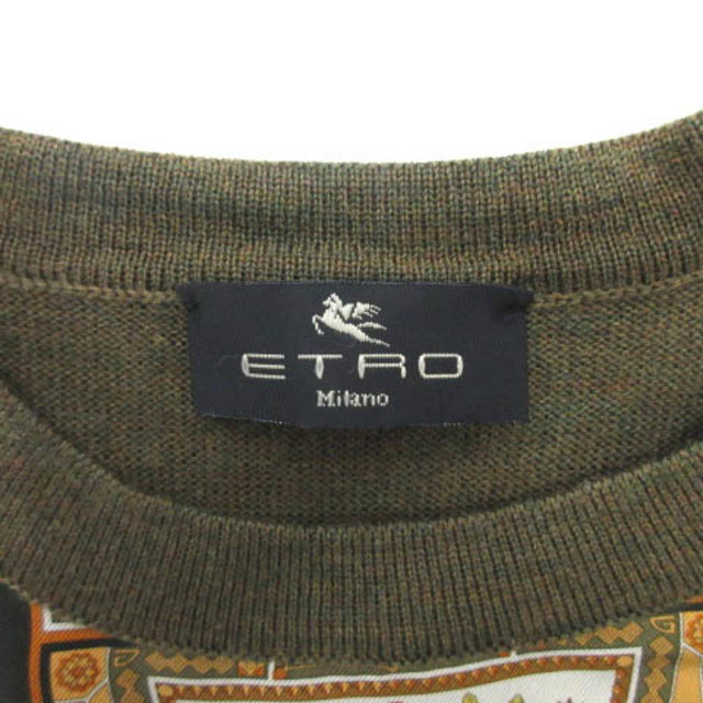 ETRO(エトロ)のエトロ ETRO 半袖 ニット クルーネック 44 カーキ グリーン ECR4 レディースのトップス(ニット/セーター)の商品写真